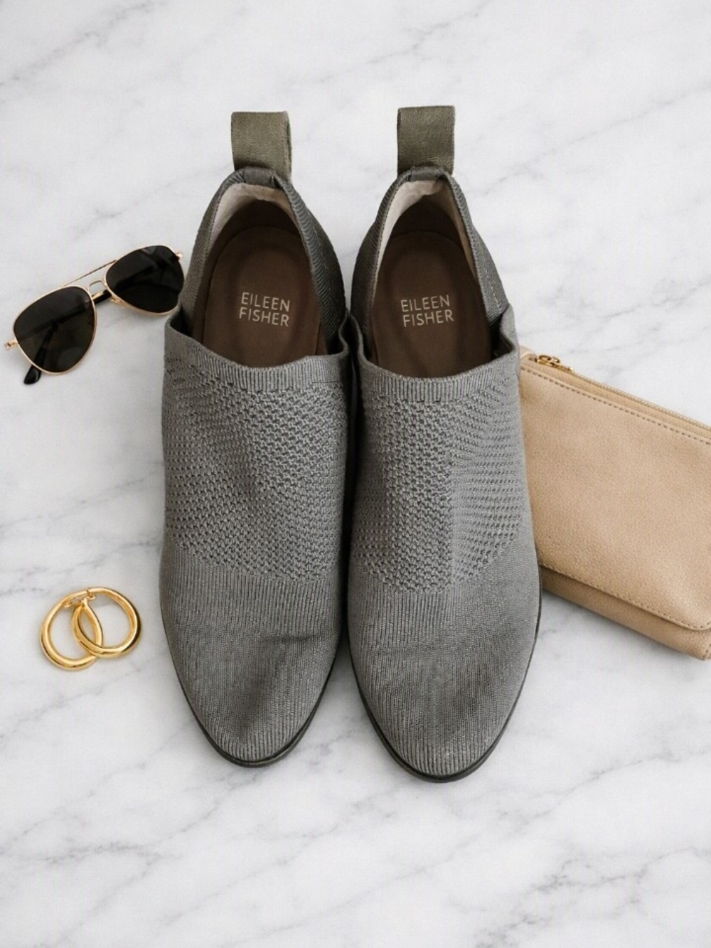 Eileen Fisher Knit Slip‑On Ankle Boots Womens 8 Grey Softgrunge Cottagecore